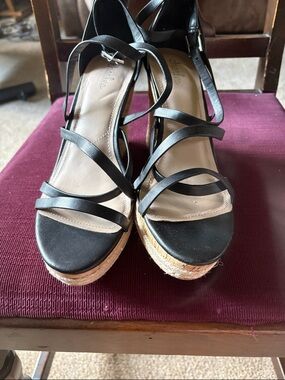 Charles By Charles David Black Strappy Espadrille Wedge Sandals